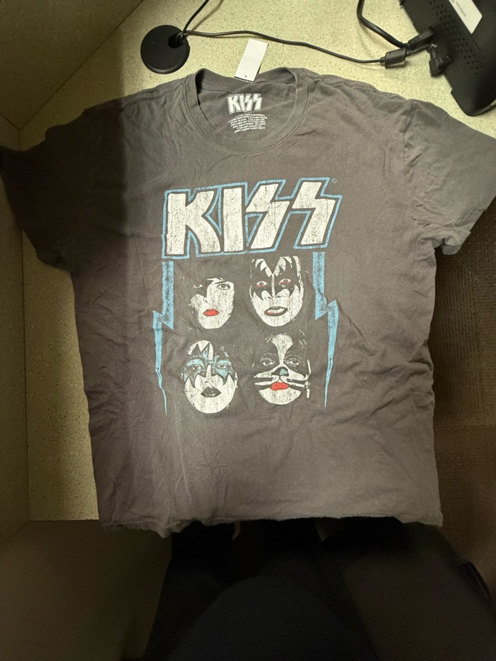Kiss Black Short Sleeve Rock Graphic Tee with Blue & White Accents
